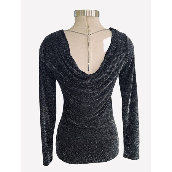 Michael Kors Wm XS Stretch Black Sequin Back Drape Silver Chain Pendant Top - Picture 4 of 5